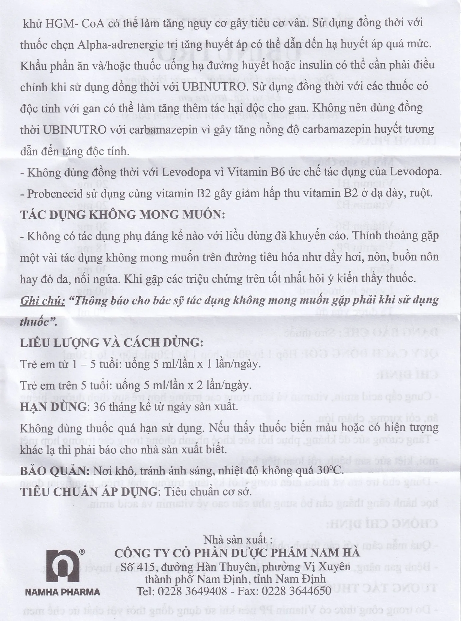Hình ảnh Siro Ubinutro Nam Hà bổ sung các acid amin, vitamin và kẽm (120ml)
