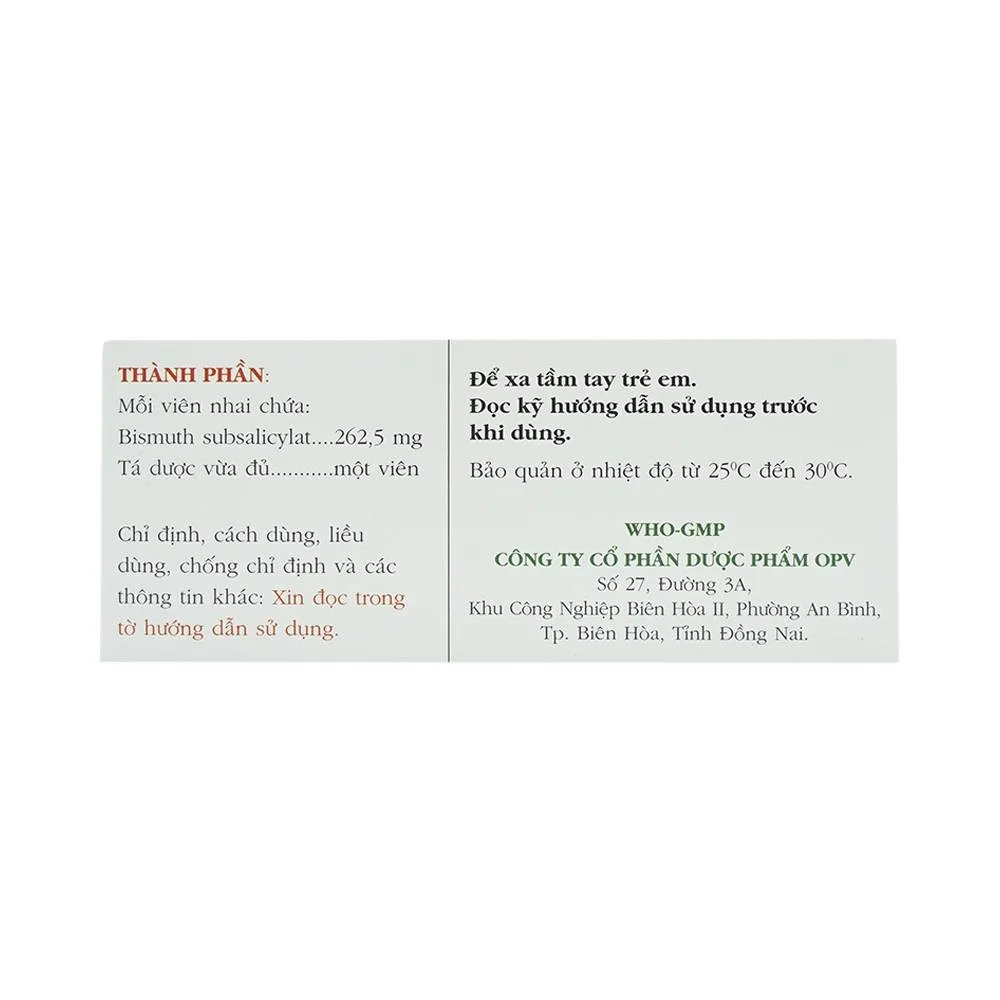 Hình ảnh Viên nhai Ulcersep 262.5mg OPV giảm khó chịu ở dạ dày, chống tiêu chảy (10 vỉ x 10 viên)