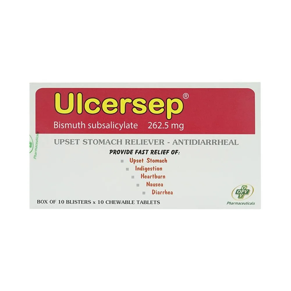 Hình ảnh Viên nhai Ulcersep 262.5mg OPV giảm khó chịu ở dạ dày, chống tiêu chảy (10 vỉ x 10 viên)