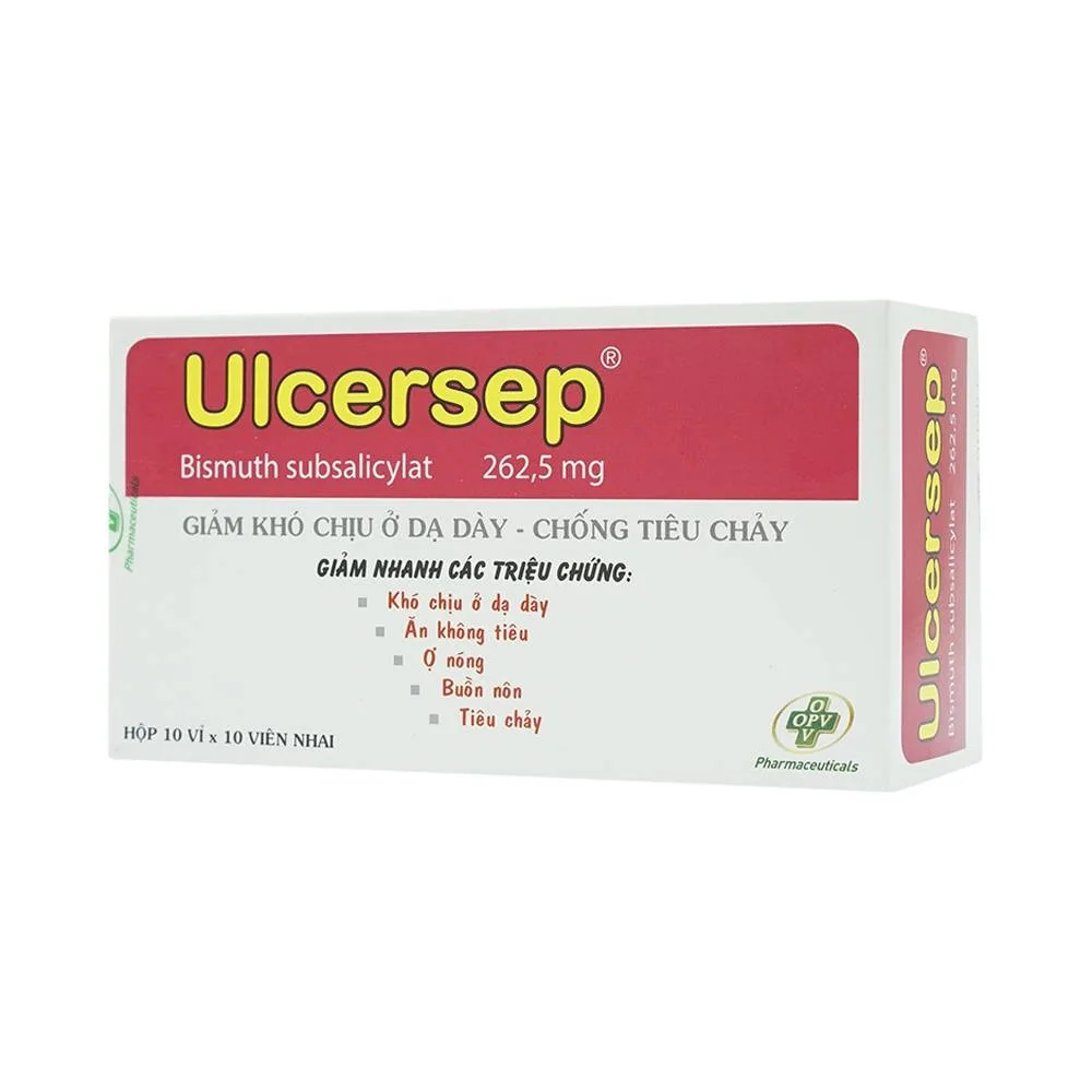 Hình ảnh Viên nhai Ulcersep 262.5mg OPV giảm khó chịu ở dạ dày, chống tiêu chảy (10 vỉ x 10 viên)
