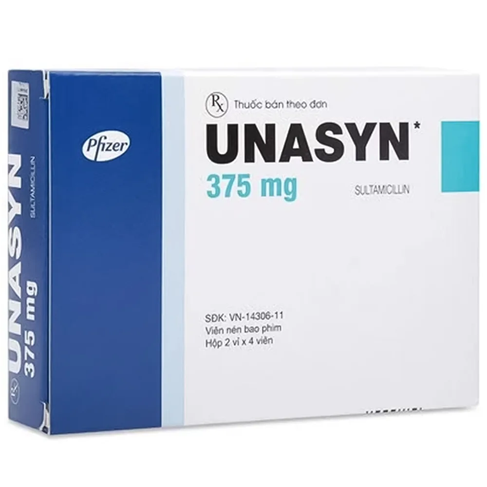 Hình ảnh Thuốc Unasyn 375mg Pfizer điều trị các nhiễm khuẩn hô hấp (2 vỉ x 4 viên)