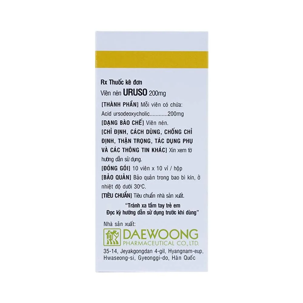 Hình ảnh Thuốc Uruso Tab. 200mg Daewoong điều trị sỏi mật (10 vỉ x 10 viên)