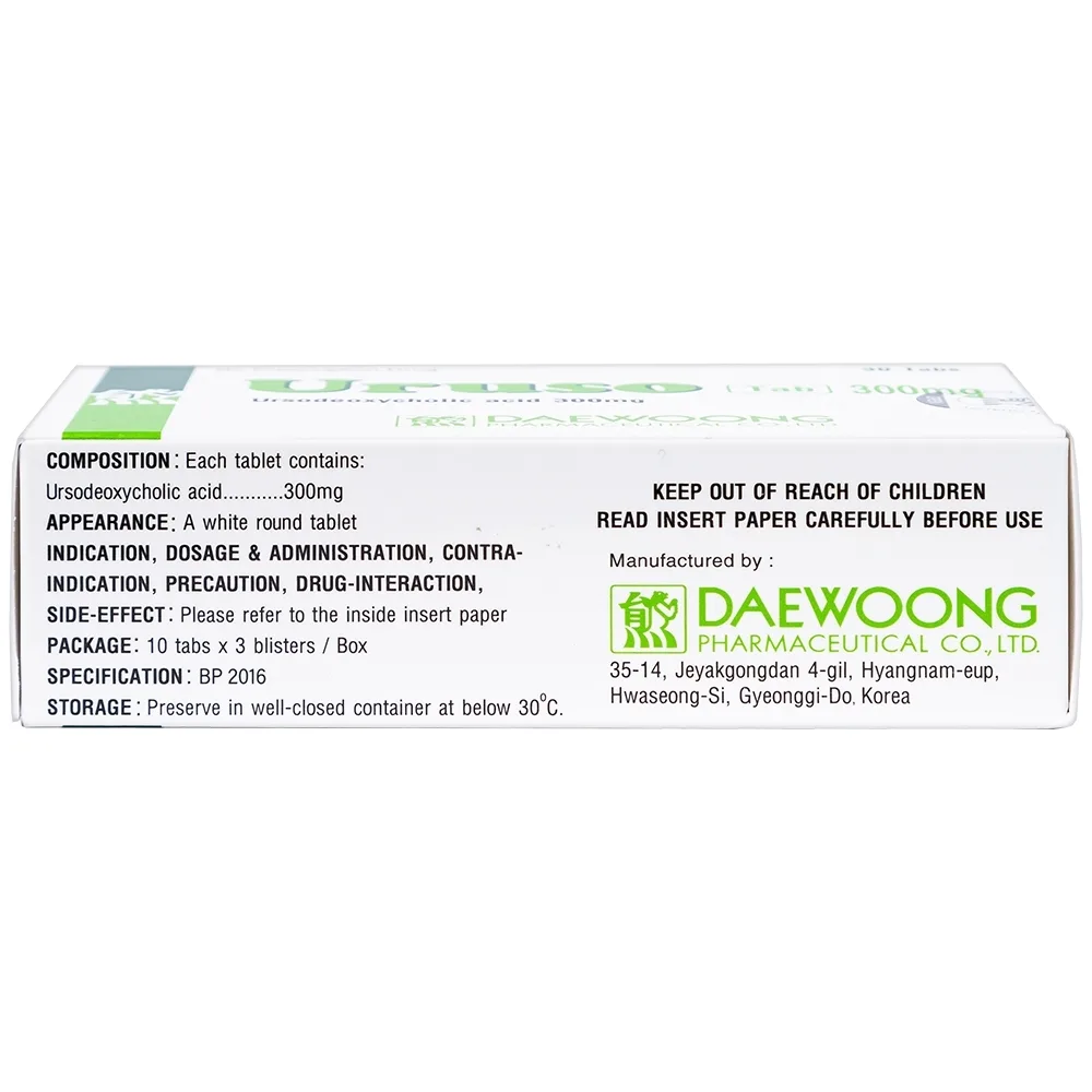 Hình ảnh Thuốc Uruso Tab 300mg Daewoong điều trị sỏi mật (3 vỉ x 10 viên)