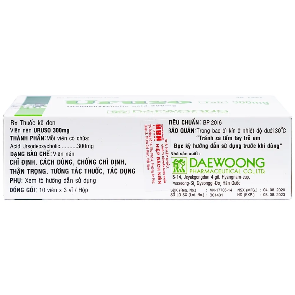 Hình ảnh Thuốc Uruso Tab 300mg Daewoong điều trị sỏi mật (3 vỉ x 10 viên)