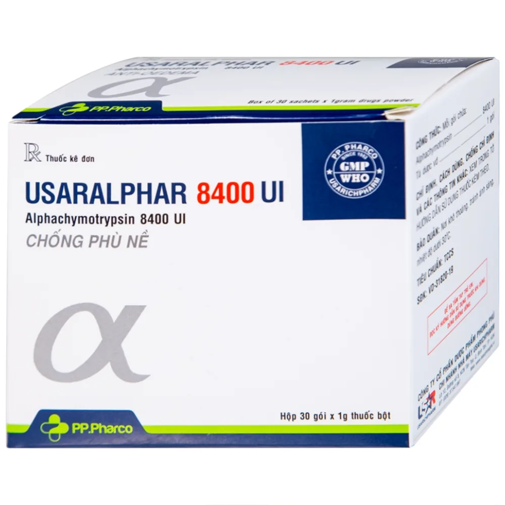 Hình ảnh Thuốc Usaralphar 8400 UI Usarichpharm điều trị phù nề sau chấn thương, tổn thương mô mềm (30 gói x 1g)