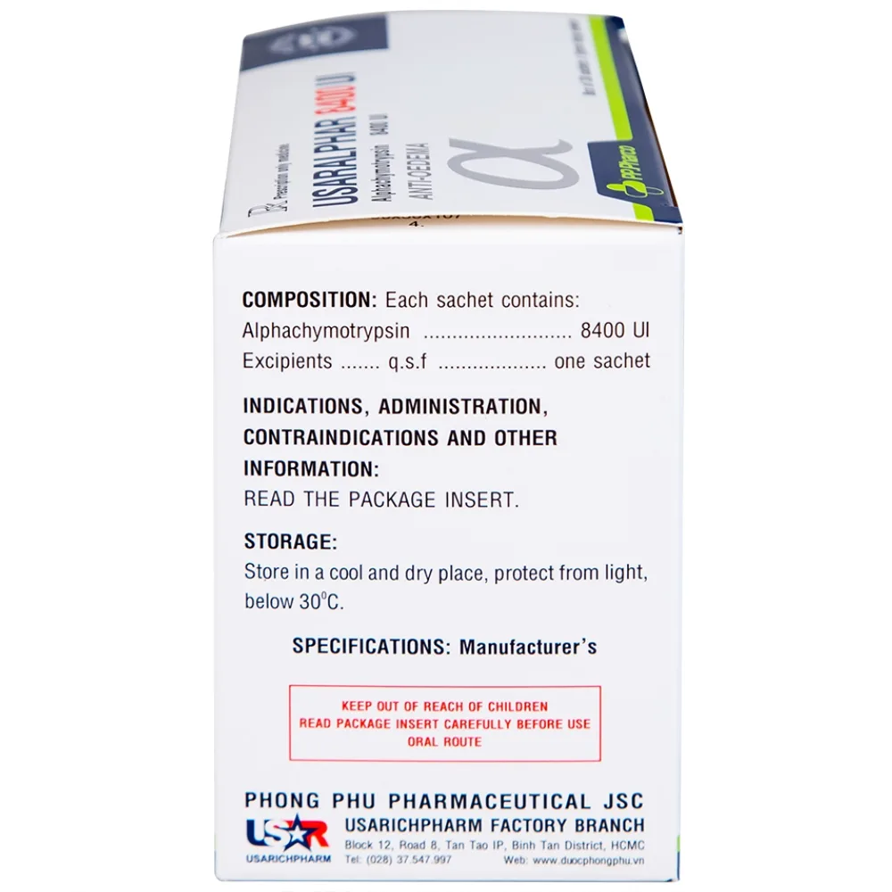 Hình ảnh Thuốc Usaralphar 8400 UI Usarichpharm điều trị phù nề sau chấn thương, tổn thương mô mềm (30 gói x 1g)