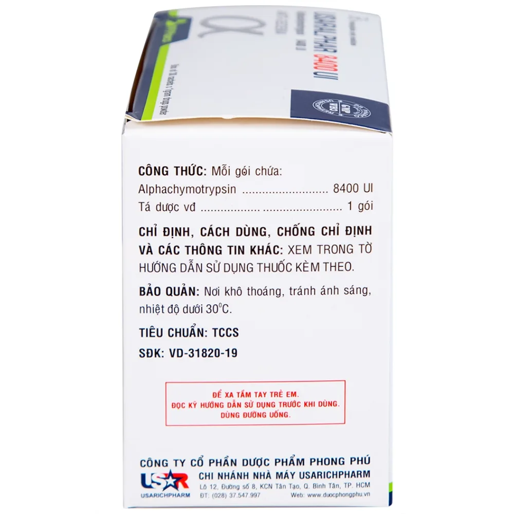 Hình ảnh Thuốc Usaralphar 8400 UI Usarichpharm điều trị phù nề sau chấn thương, tổn thương mô mềm (30 gói x 1g)