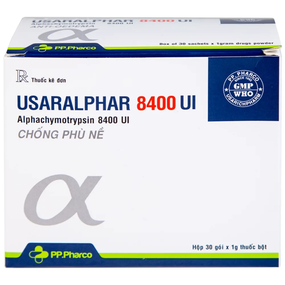 Hình ảnh Thuốc Usaralphar 8400 UI Usarichpharm điều trị phù nề sau chấn thương, tổn thương mô mềm (30 gói x 1g)