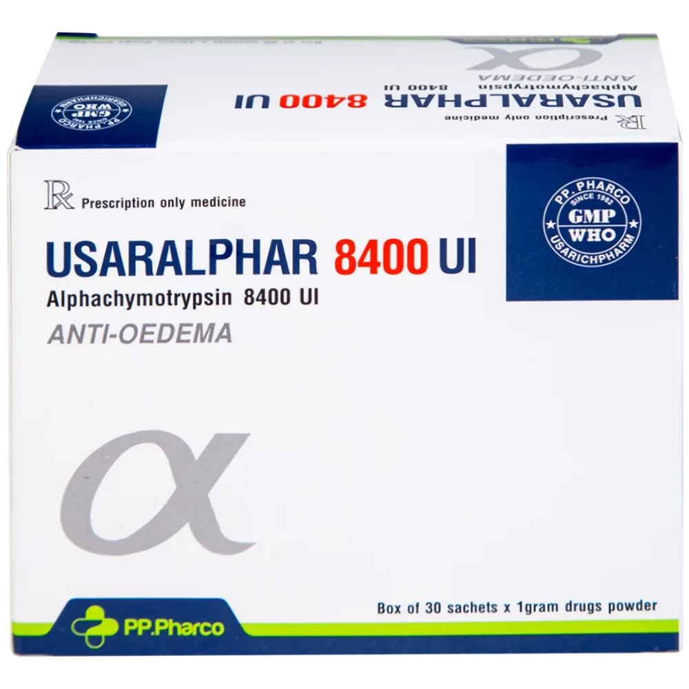 Hình ảnh Thuốc Usaralphar 8400 UI Usarichpharm điều trị phù nề sau chấn thương, tổn thương mô mềm (30 gói x 1g)