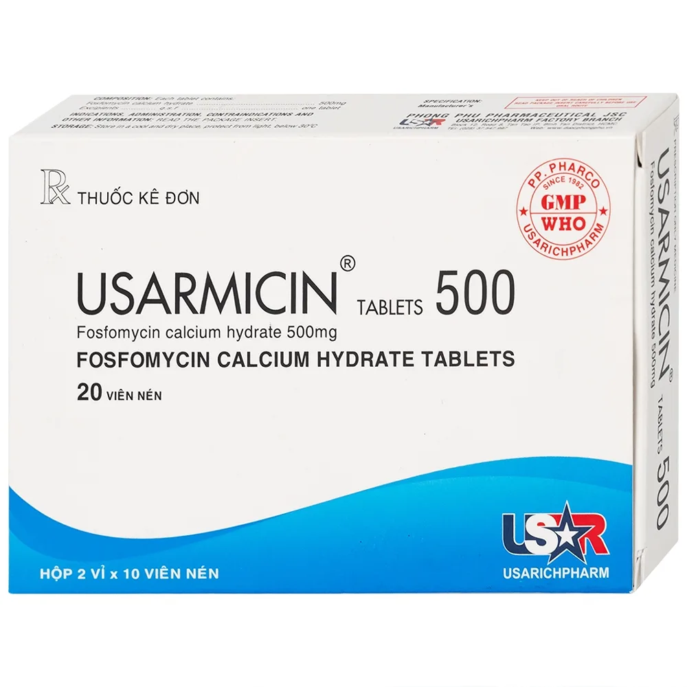 Hình ảnh Thuốc Usarmicin Tablets 500 UsarichPharm điều trị nhiễm khuẩn đường tiết niệu (2 vỉ x 10 viên)