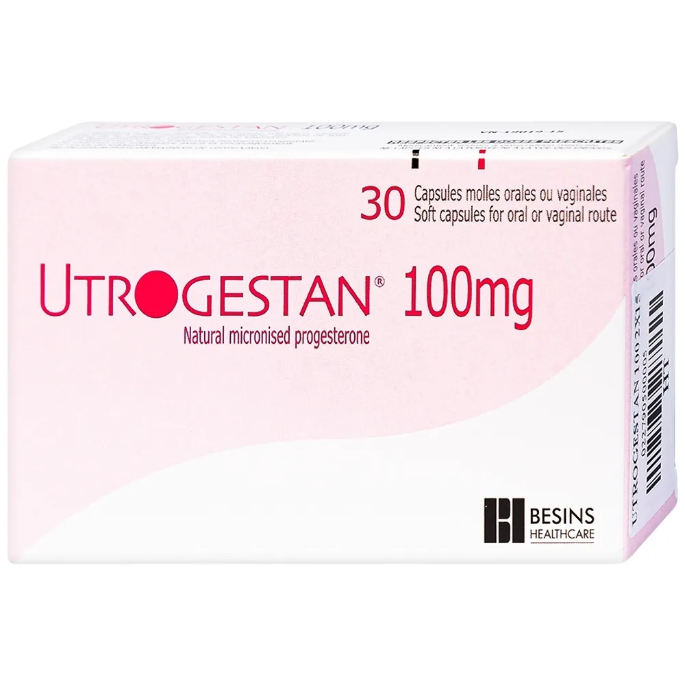Hình ảnh Thuốc Utrogestan 100mg Besins bổ sung nội tiết tố trong bệnh lý sản phụ khoa (2 vỉ x 15 viên)