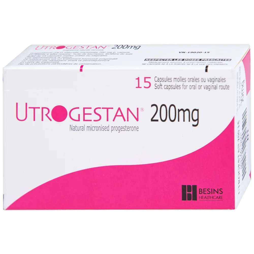 Hình ảnh Thuốc Utrogestan 200mg Besins bổ sung nội tiết tố trong bệnh lý sản phụ khoa (15 viên)