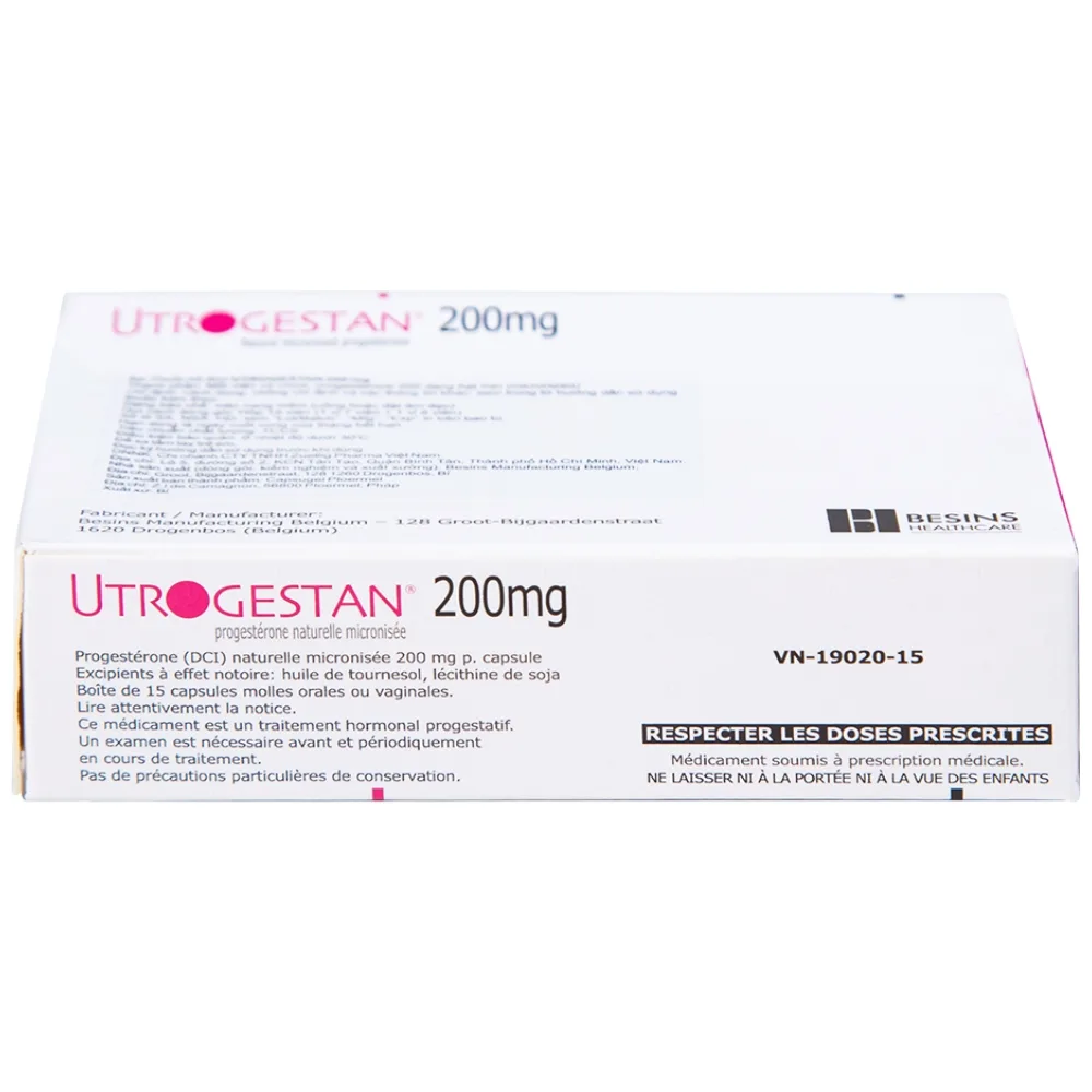 Hình ảnh Thuốc Utrogestan 200mg Besins bổ sung nội tiết tố trong bệnh lý sản phụ khoa (15 viên)