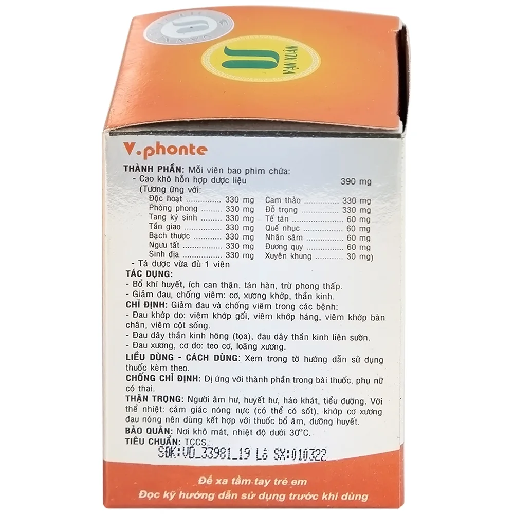 Hình ảnh Thuốc V.phonte Vạn Xuân chữa trị phong thấp (40 viên)