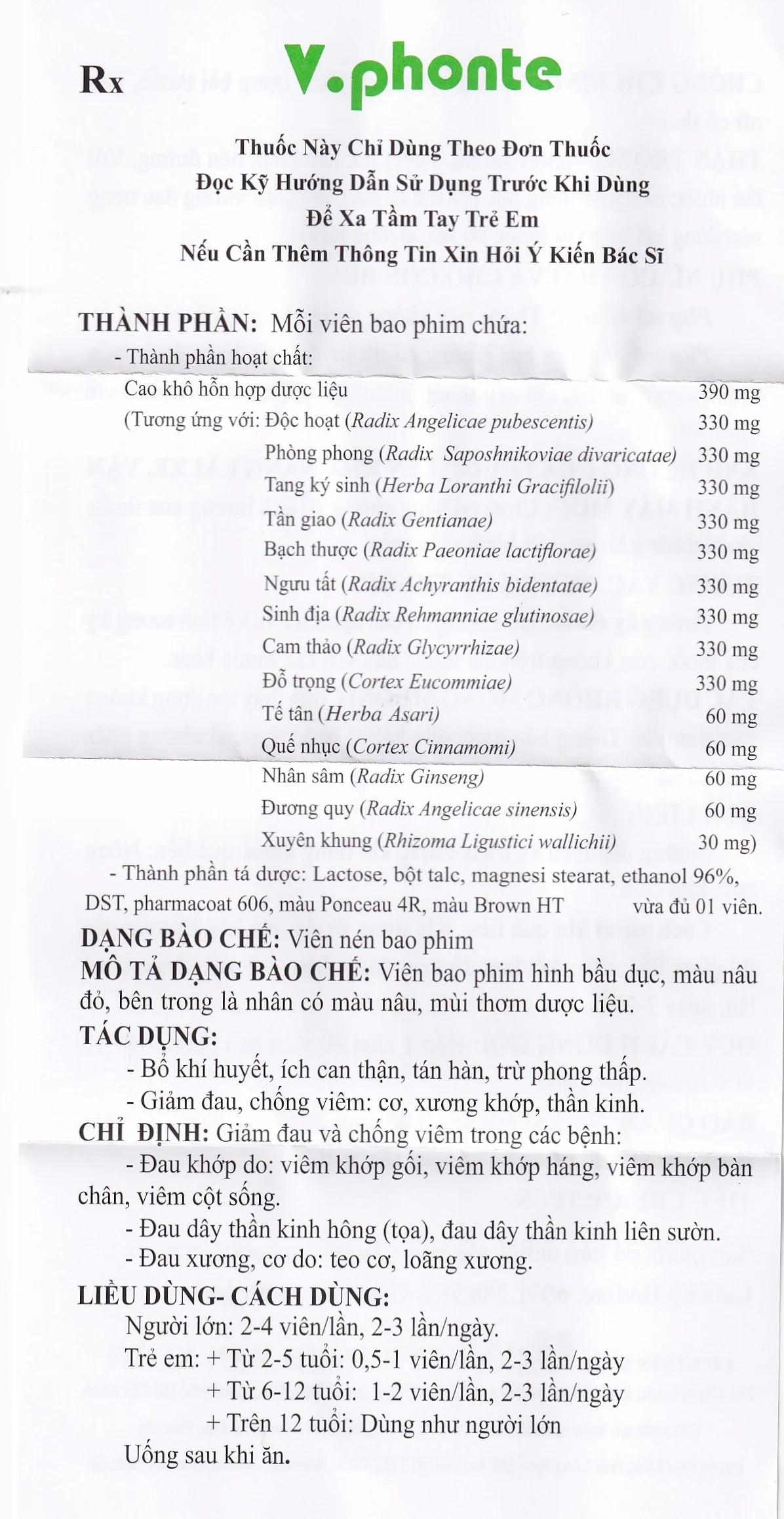 Hình ảnh Thuốc V.phonte Vạn Xuân chữa trị phong thấp (40 viên)