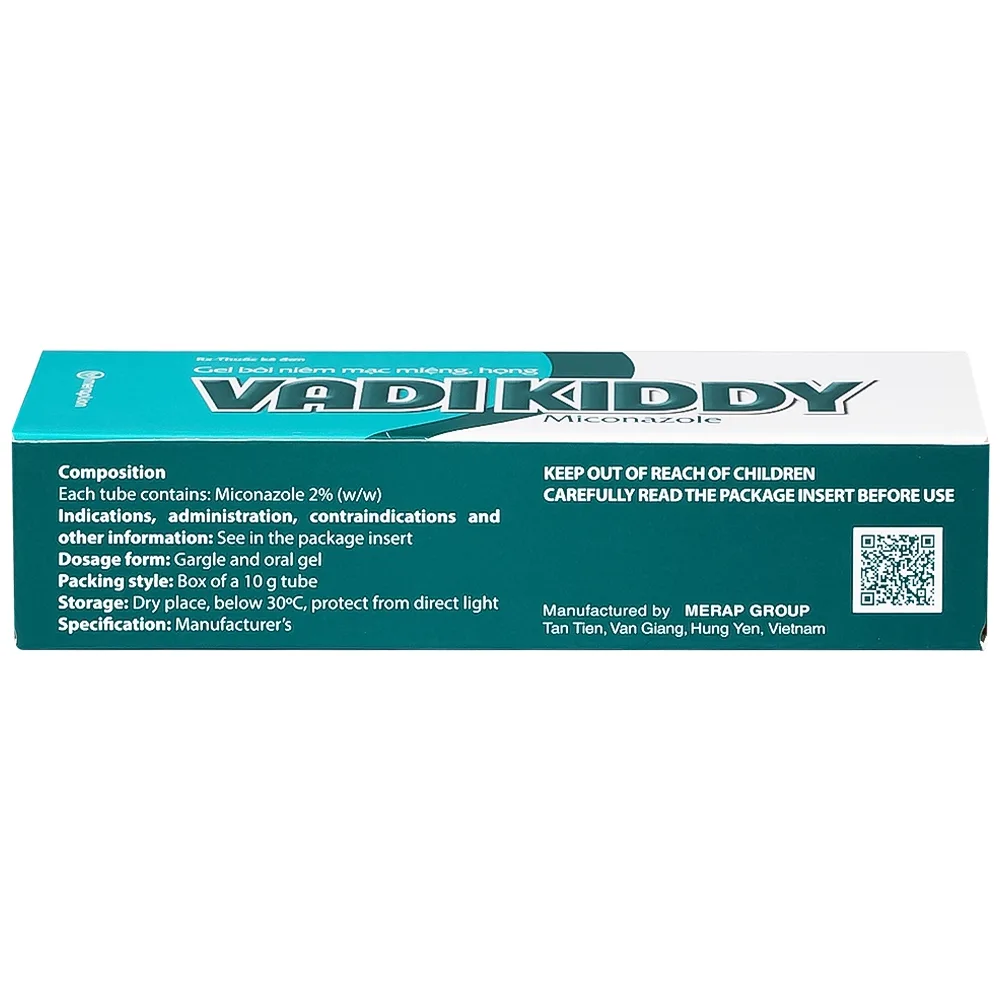 Hình ảnh Gel niêm mạc miệng họng Vadikddy 10g Merap Gel điều trị nấm candida