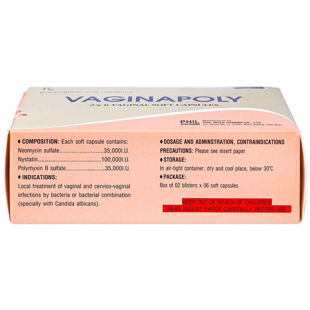 Hình ảnh Viên đặt phụ khoa Vaginapoly Phil Inter điều trị nhiễm trùng ở âm đạo (2 vỉ x 6 viên)