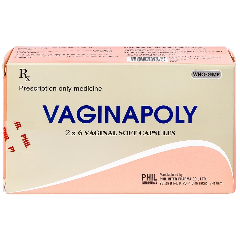 Hình ảnh Viên đặt phụ khoa Vaginapoly Phil Inter điều trị nhiễm trùng ở âm đạo (2 vỉ x 6 viên)