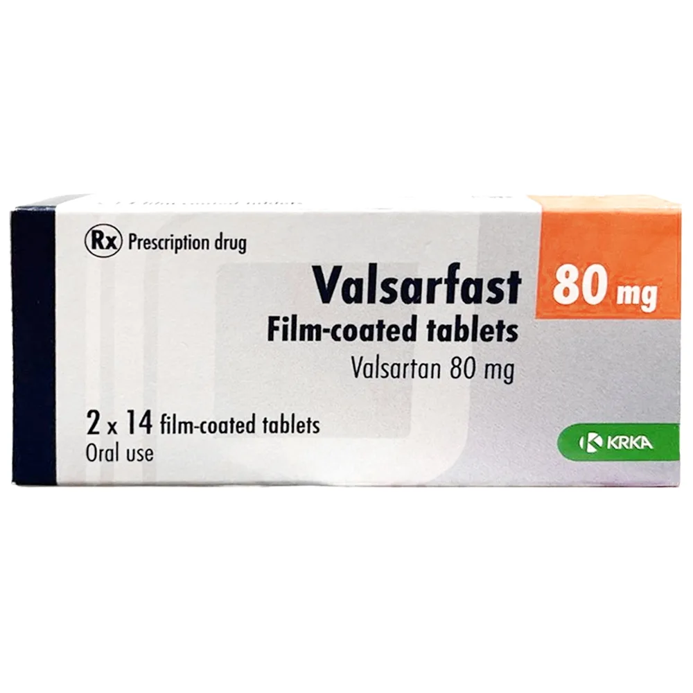 Hình ảnh Thuốc Valsarfast 80mg Krka điều trị cao huyết áp, nhồi máu cơ tim mới phát, suy tim (2 vỉ x 14 viên)