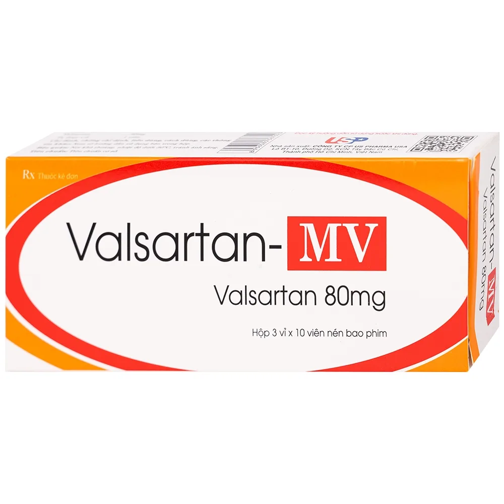 Hình ảnh Thuốc Valsartan-MV 80mg USP điều trị bệnh tăng huyết áp và suy tim (3 vỉ x 10 viên)