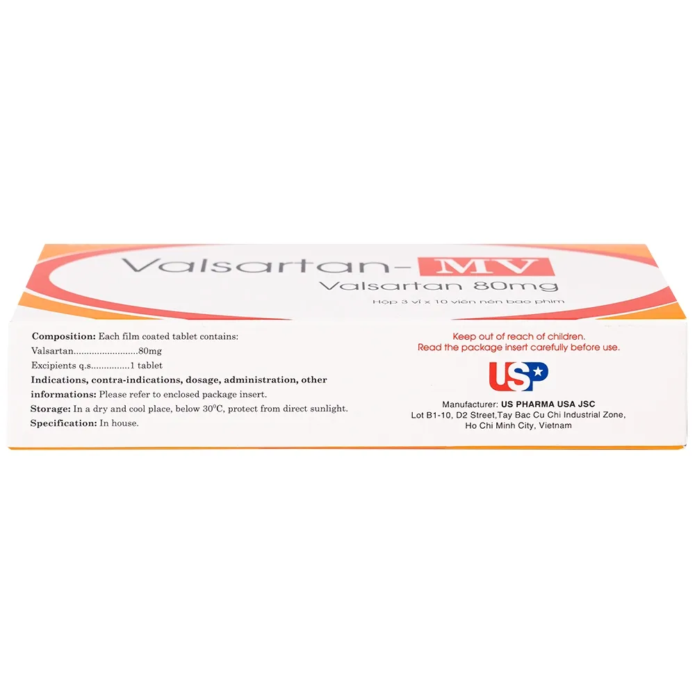 Hình ảnh Thuốc Valsartan-MV 80mg USP điều trị bệnh tăng huyết áp và suy tim (3 vỉ x 10 viên)
