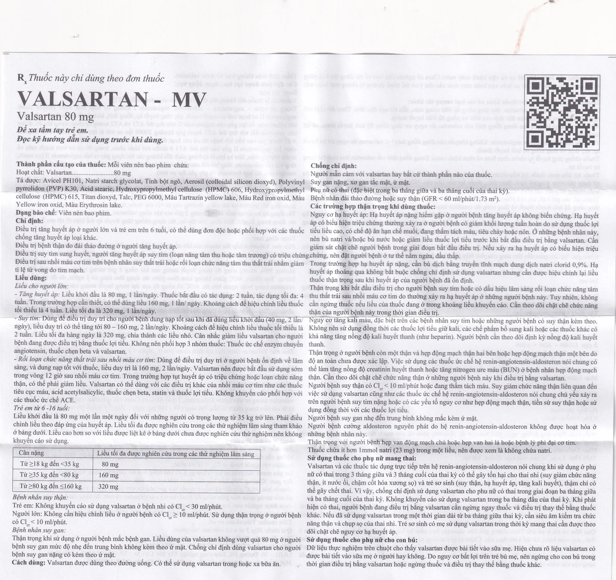 Hình ảnh Thuốc Valsartan-MV 80mg USP điều trị bệnh tăng huyết áp và suy tim (3 vỉ x 10 viên)