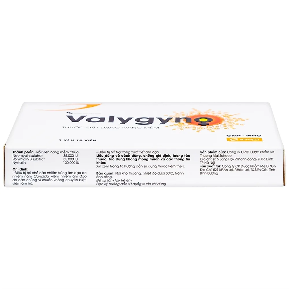 Hình ảnh Viên đặt âm đạo Valygyno Medisun hỗ trợ điều trị các bệnh lý viêm nhiễm phụ khoa (1 vỉ x 10 viên)