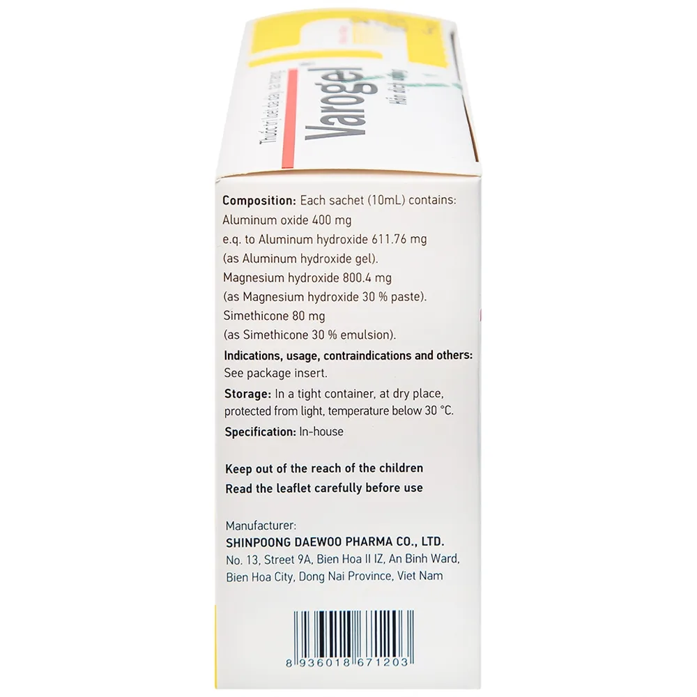 Hình ảnh Hỗn dịch uống Varogel Shinpoong Deawoo điều trị viêm loét dạ dày, tá tràng (20 gói x 10ml)