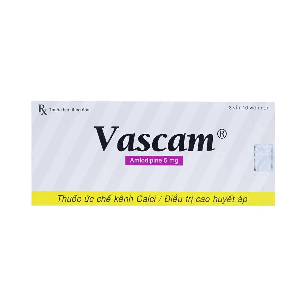 Hình ảnh Thuốc Vascam 5mg United điều trị cao huyết áp, đau thắt ngực ổn định mạn tính (3 vỉ x 10 viên)
