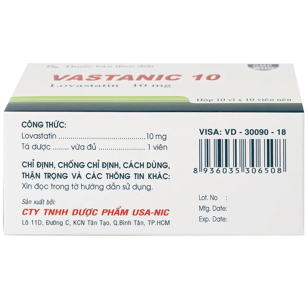 Hình ảnh Thuốc Vastanic 10 Usa - Nic Pharma điều trị rối loạn lipid, làm giảm cholesterol (10 vỉ x 10 viên)
