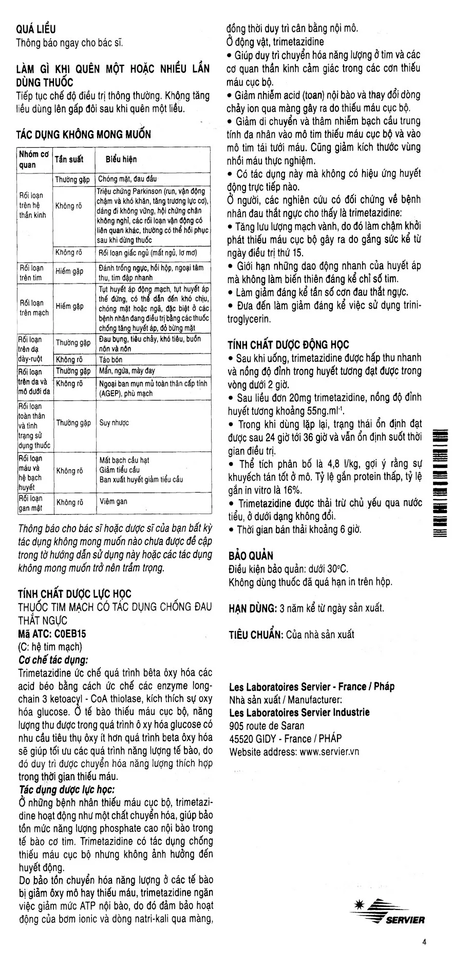 Hình ảnh Thuốc Vastarel 20mg Servier điều trị đau thắt ngực (60 viên)
