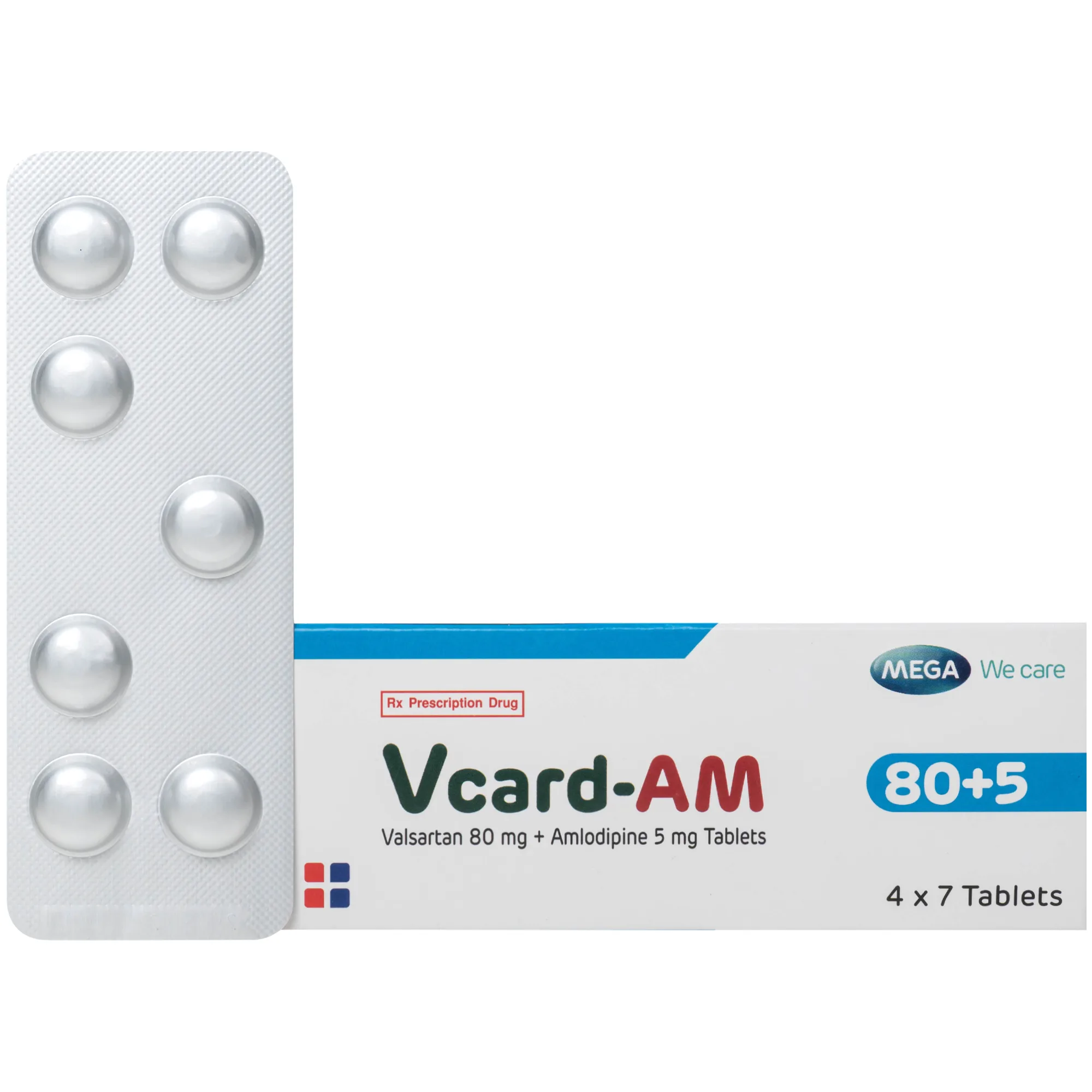 Hình ảnh Thuốc Vcard-am 80+5mg Mega Điều trị tăng huyết áp vô căn (4 vỉ x 7 viên)