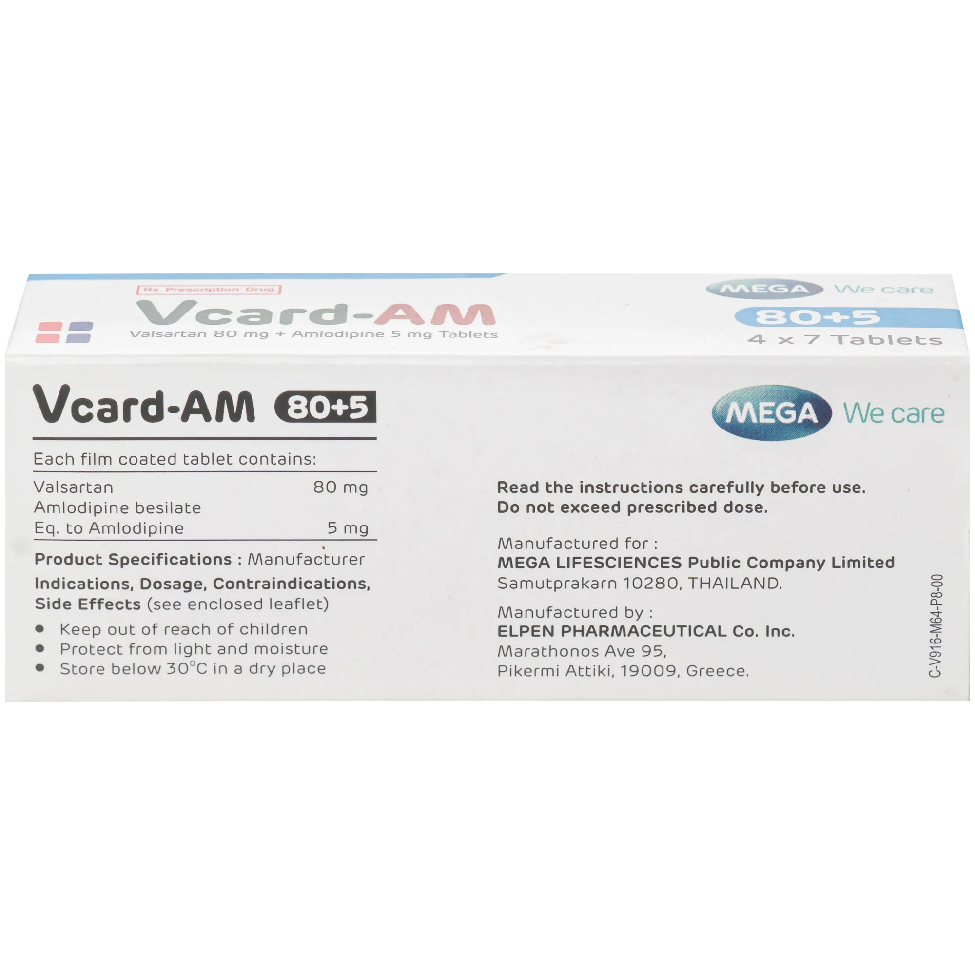 Hình ảnh Thuốc Vcard-am 80+5mg Mega Điều trị tăng huyết áp vô căn (4 vỉ x 7 viên)