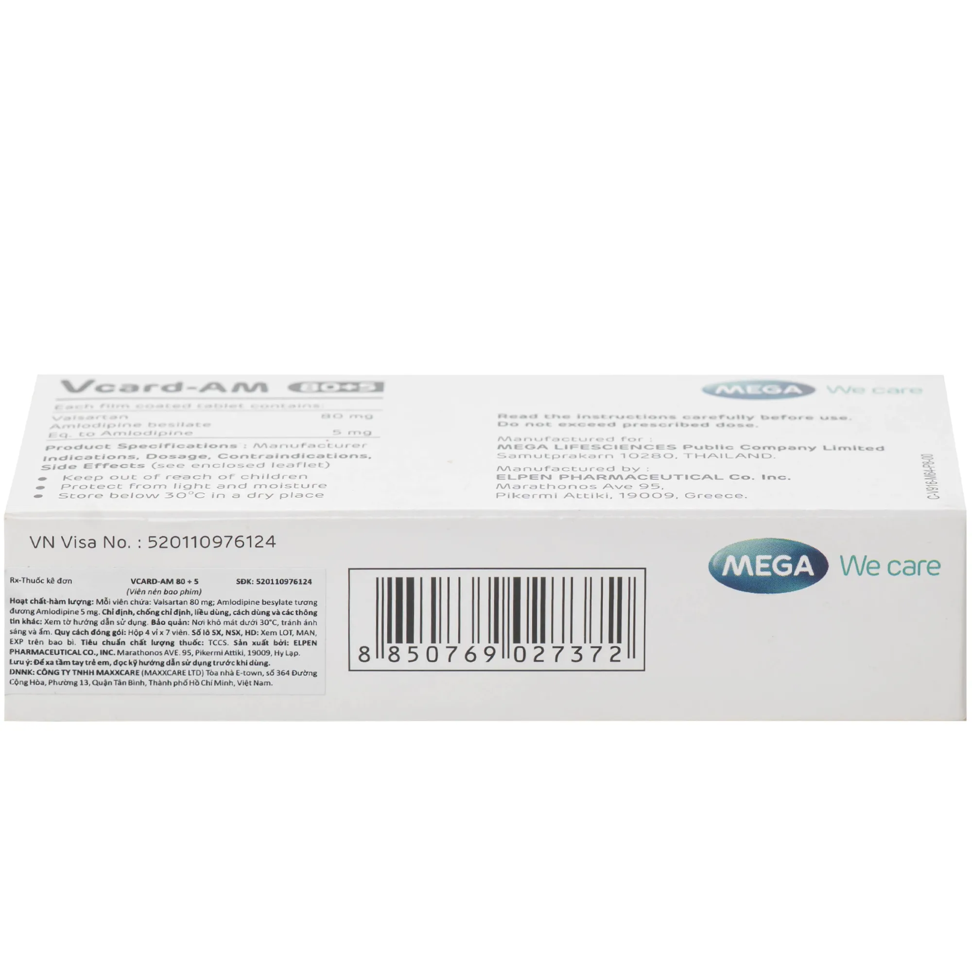 Hình ảnh Thuốc Vcard-am 80+5mg Mega Điều trị tăng huyết áp vô căn (4 vỉ x 7 viên)