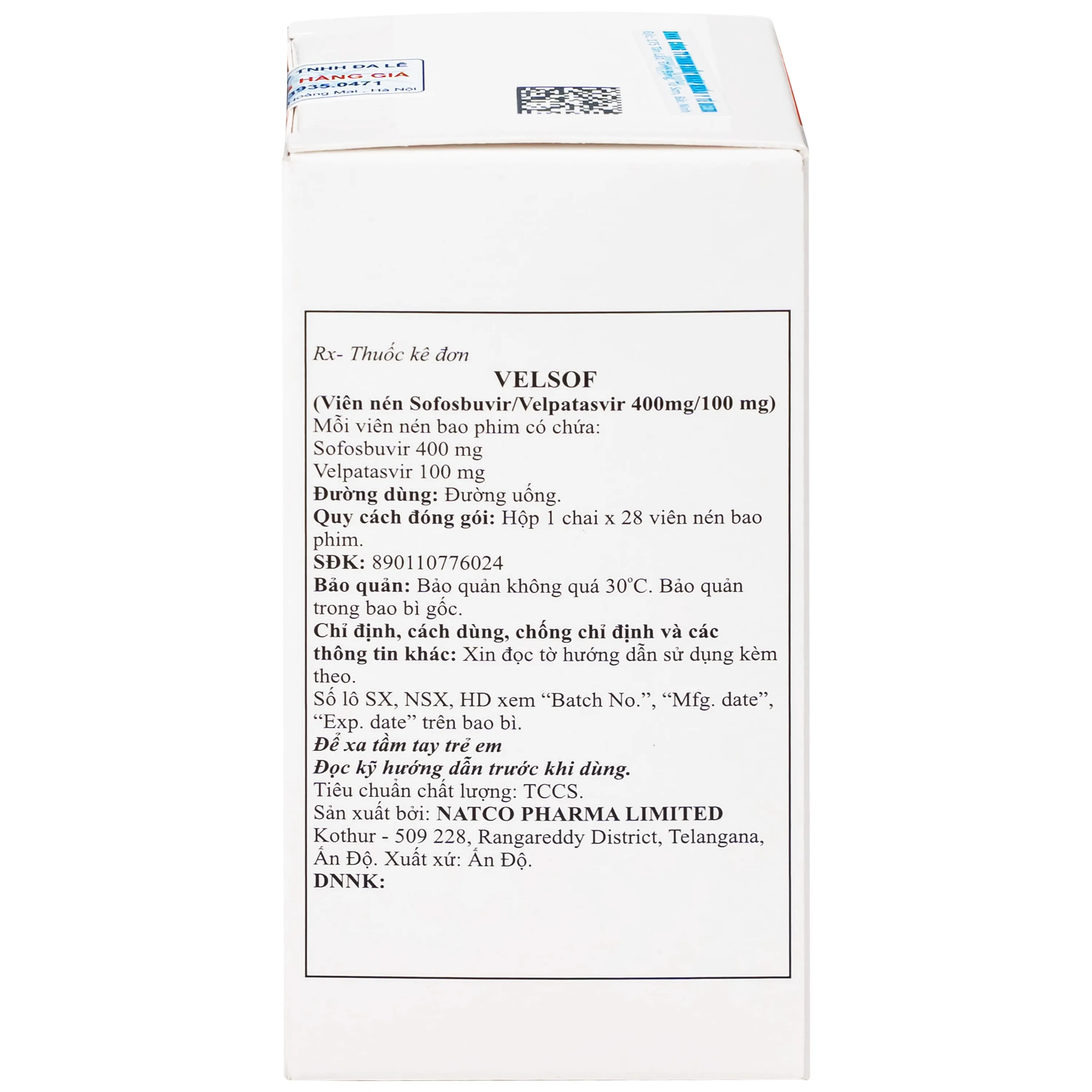Hình ảnh Thuốc Velsof 400mg/100mg Natco điều trị viêm gan virus C mạn tính ở người lớn (28 viên)