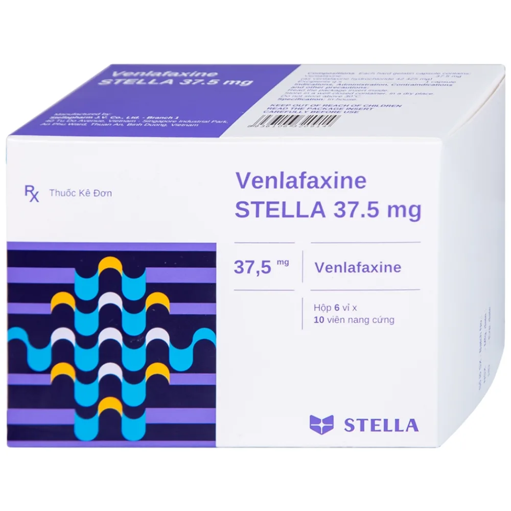Hình ảnh Thuốc Venlafaxine Stella 37.5mg điều trị các cơn trầm cảm nặng (6 vỉ x 10 viên)