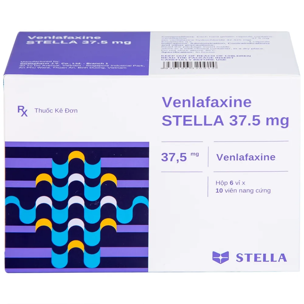 Hình ảnh Thuốc Venlafaxine Stella 37.5mg điều trị các cơn trầm cảm nặng (6 vỉ x 10 viên)