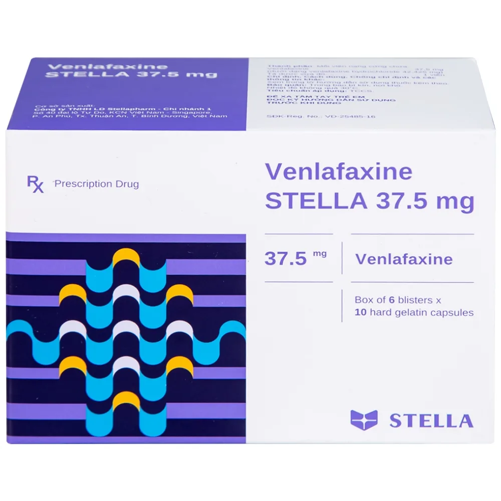 Hình ảnh Thuốc Venlafaxine Stella 37.5mg điều trị các cơn trầm cảm nặng (6 vỉ x 10 viên)