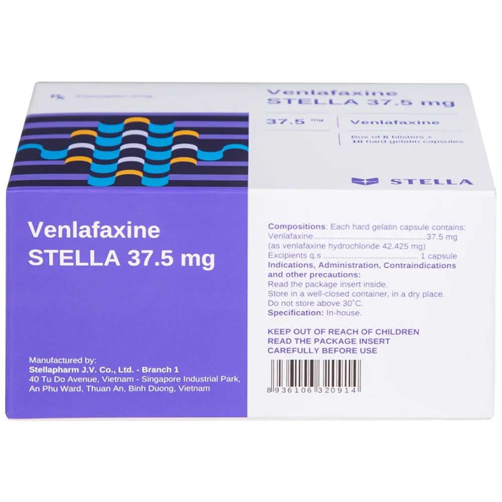 Hình ảnh Thuốc Venlafaxine Stella 37.5mg điều trị các cơn trầm cảm nặng (6 vỉ x 10 viên)