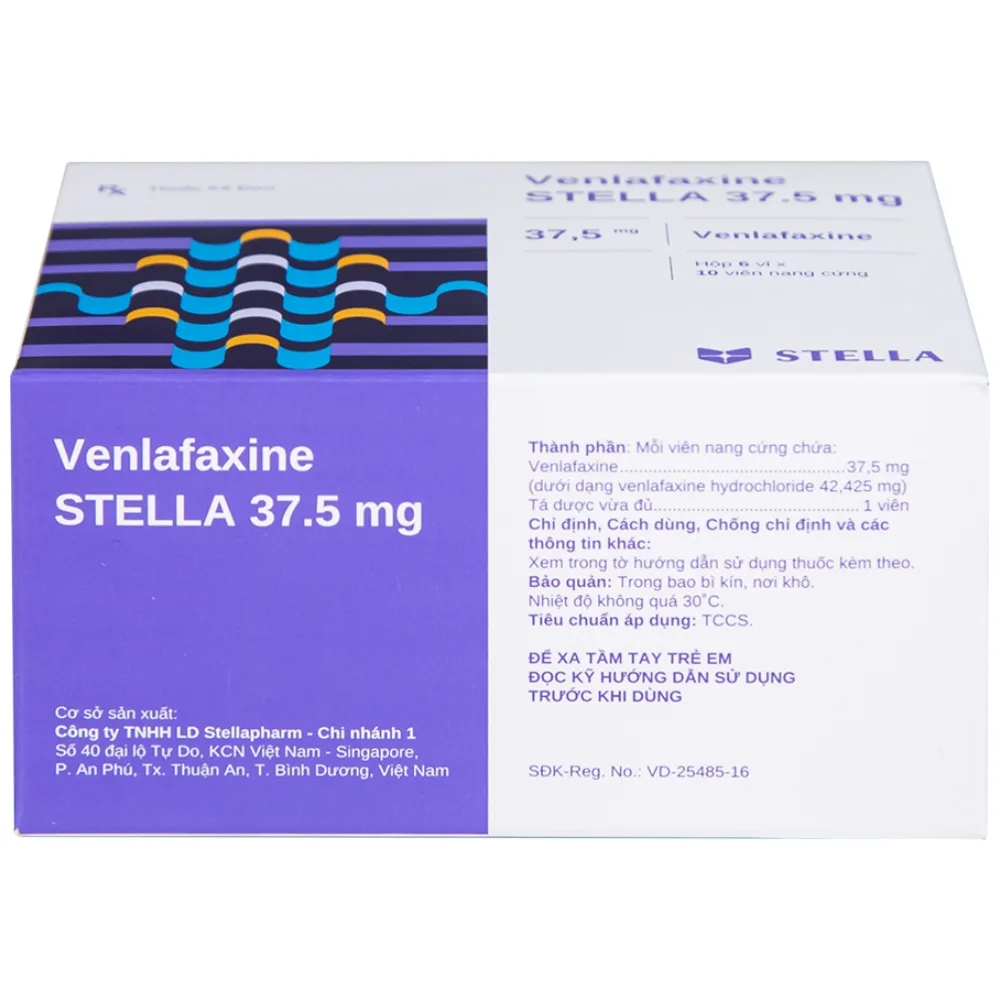 Hình ảnh Thuốc Venlafaxine Stella 37.5mg điều trị các cơn trầm cảm nặng (6 vỉ x 10 viên)
