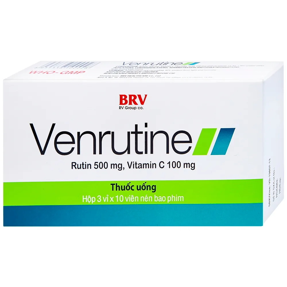 Hình ảnh Thuốc Venrutine 500mg/100mg BRV điều trị bệnh trĩ, các chứng xuất huyết dưới da (3 vỉ x 10 viên)