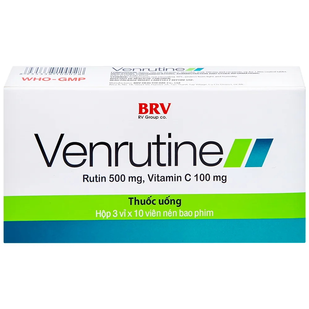 Hình ảnh Thuốc Venrutine 500mg/100mg BRV điều trị bệnh trĩ, các chứng xuất huyết dưới da (3 vỉ x 10 viên)