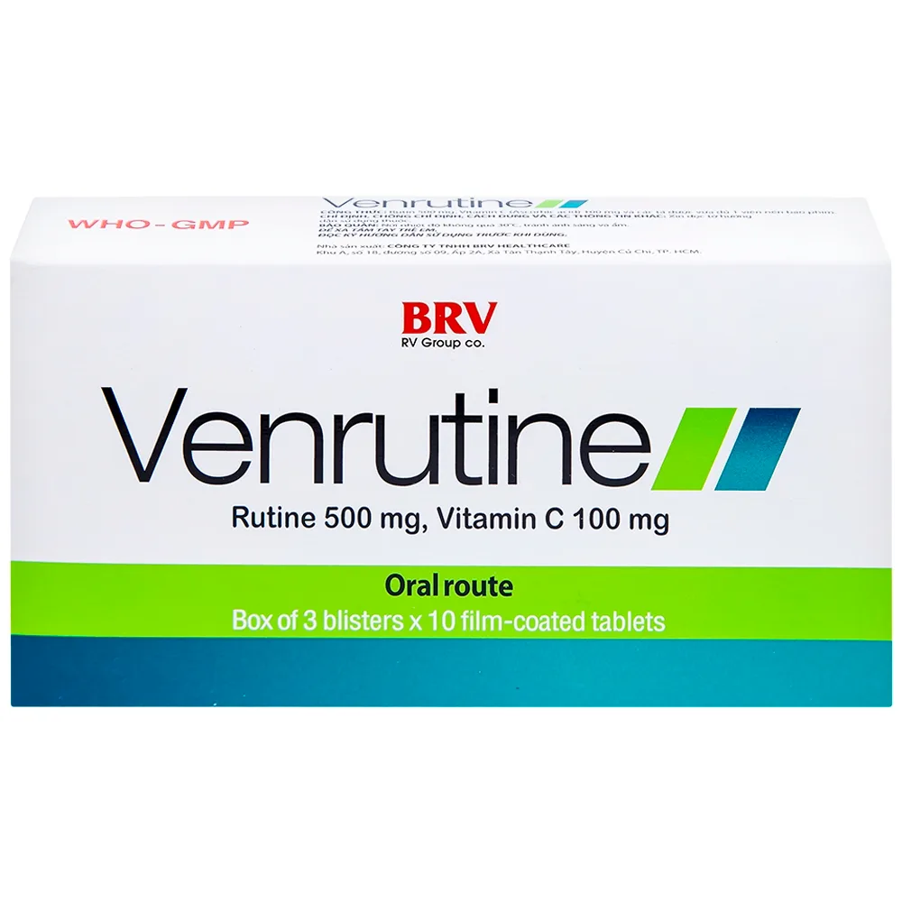 Hình ảnh Thuốc Venrutine 500mg/100mg BRV điều trị bệnh trĩ, các chứng xuất huyết dưới da (3 vỉ x 10 viên)