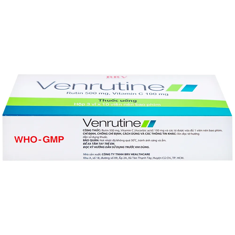 Hình ảnh Thuốc Venrutine 500mg/100mg BRV điều trị bệnh trĩ, các chứng xuất huyết dưới da (3 vỉ x 10 viên)