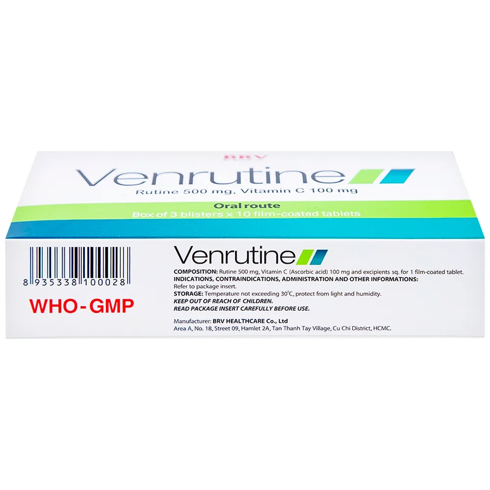 Hình ảnh Thuốc Venrutine 500mg/100mg BRV điều trị bệnh trĩ, các chứng xuất huyết dưới da (3 vỉ x 10 viên)