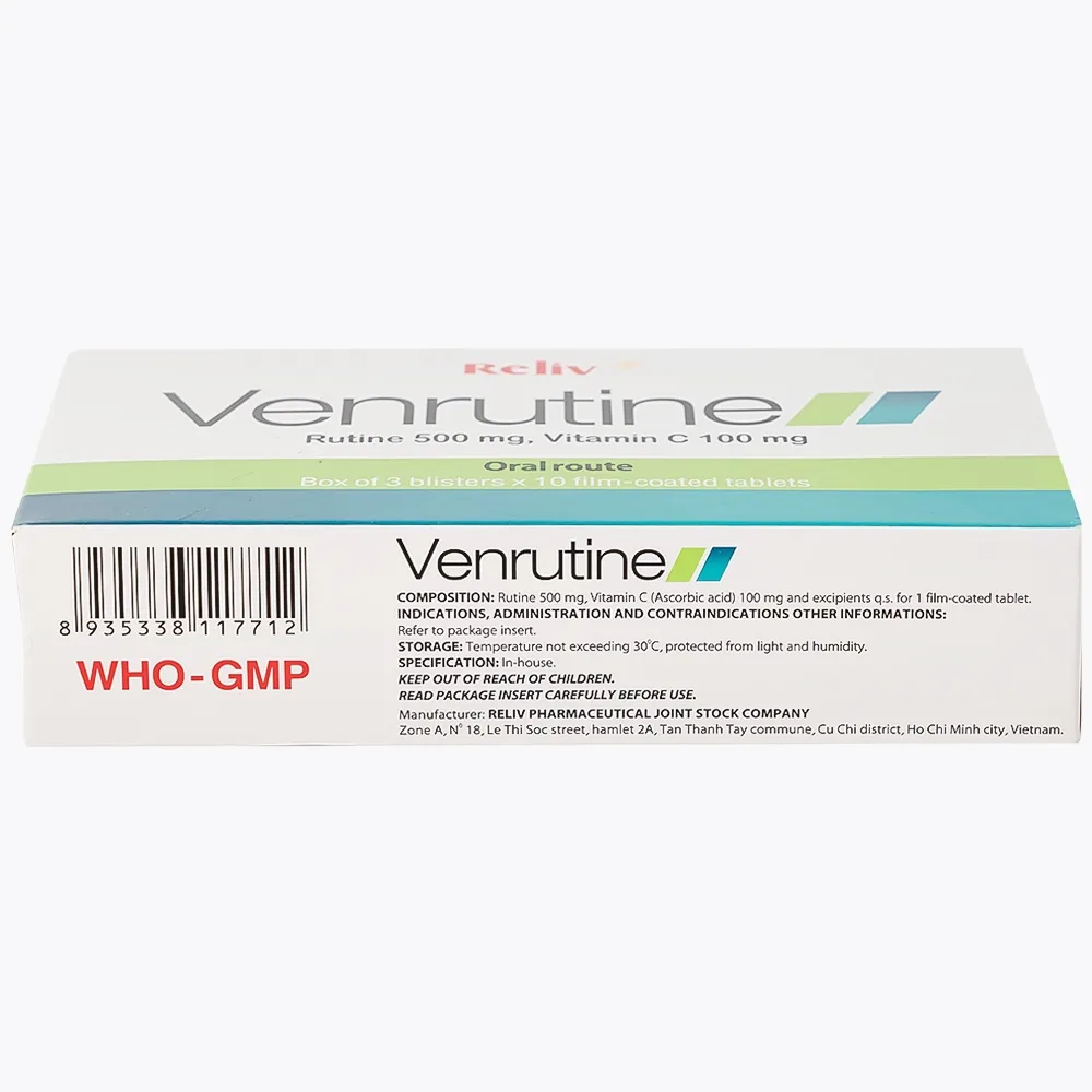 Hình ảnh Thuốc Venrutine Reliv điều trị bệnh trĩ, các chứng xuất huyết dưới da, vết bầm máu (3 vỉ x 10 viên)