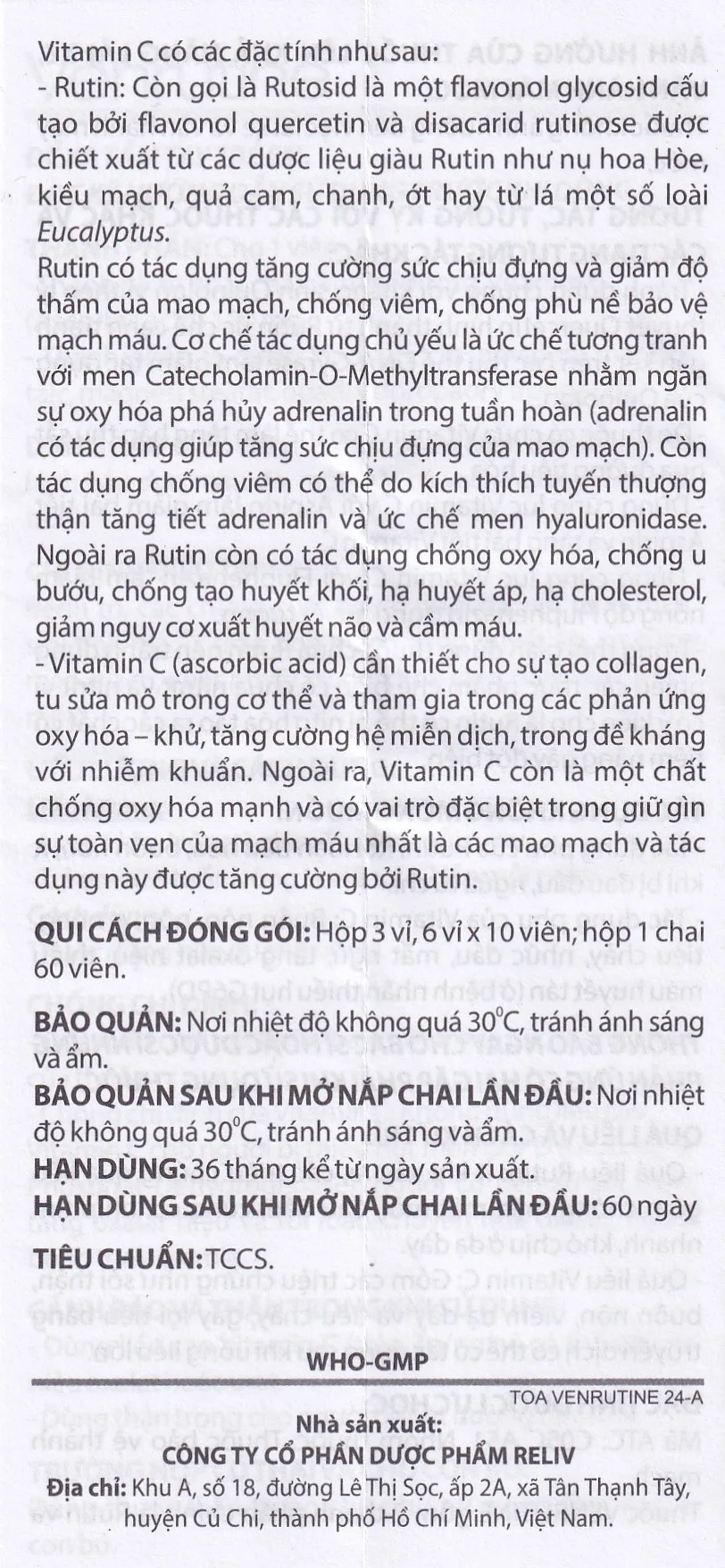 Hình ảnh Thuốc Venrutine Reliv điều trị bệnh trĩ, các chứng xuất huyết dưới da, vết bầm máu (3 vỉ x 10 viên)