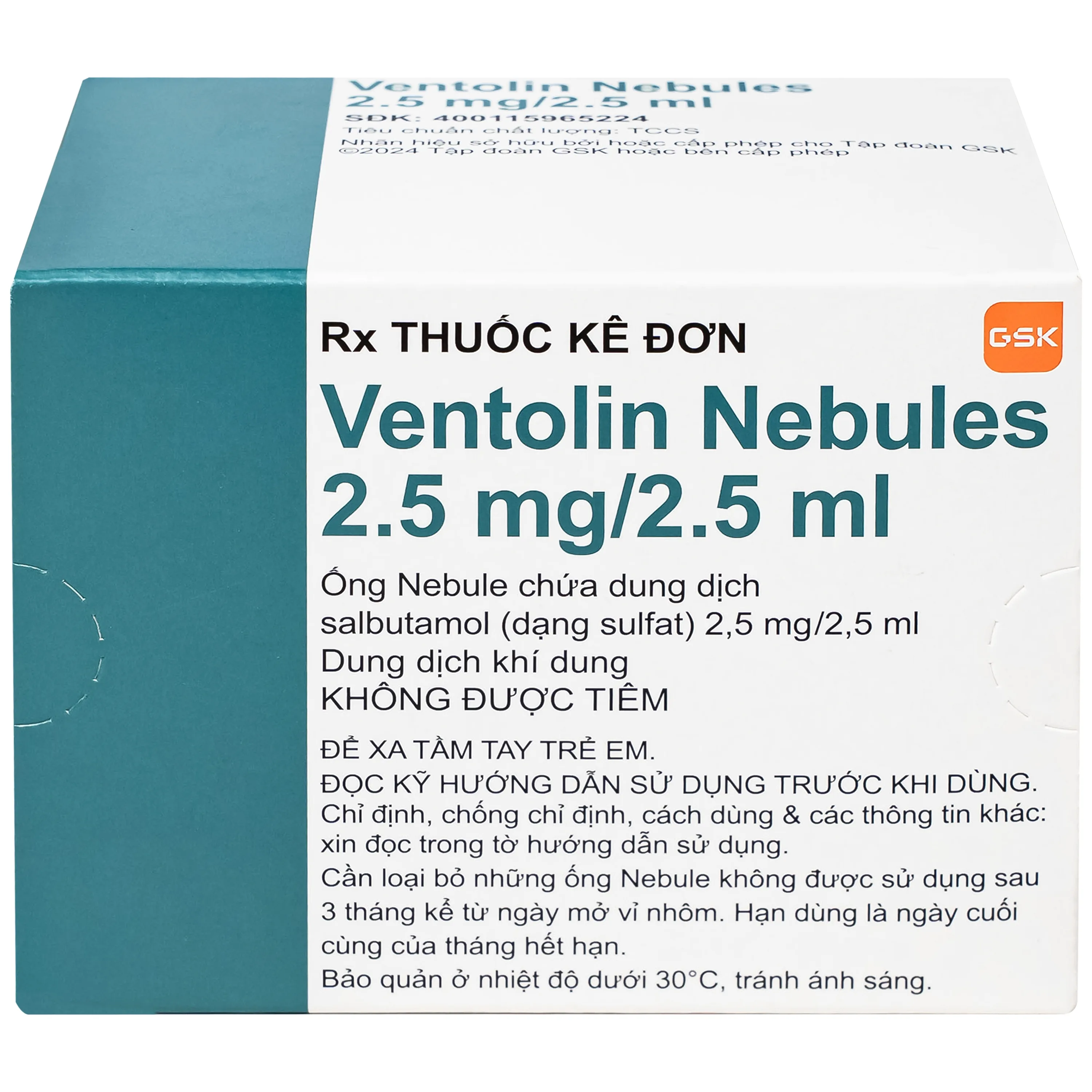Hình ảnh Dung dịch khí dung Ventolin Nebules 2.5mg GSK điều trị, ngăn ngừa co thắt phế quản (4 vỉ x 5 ống)