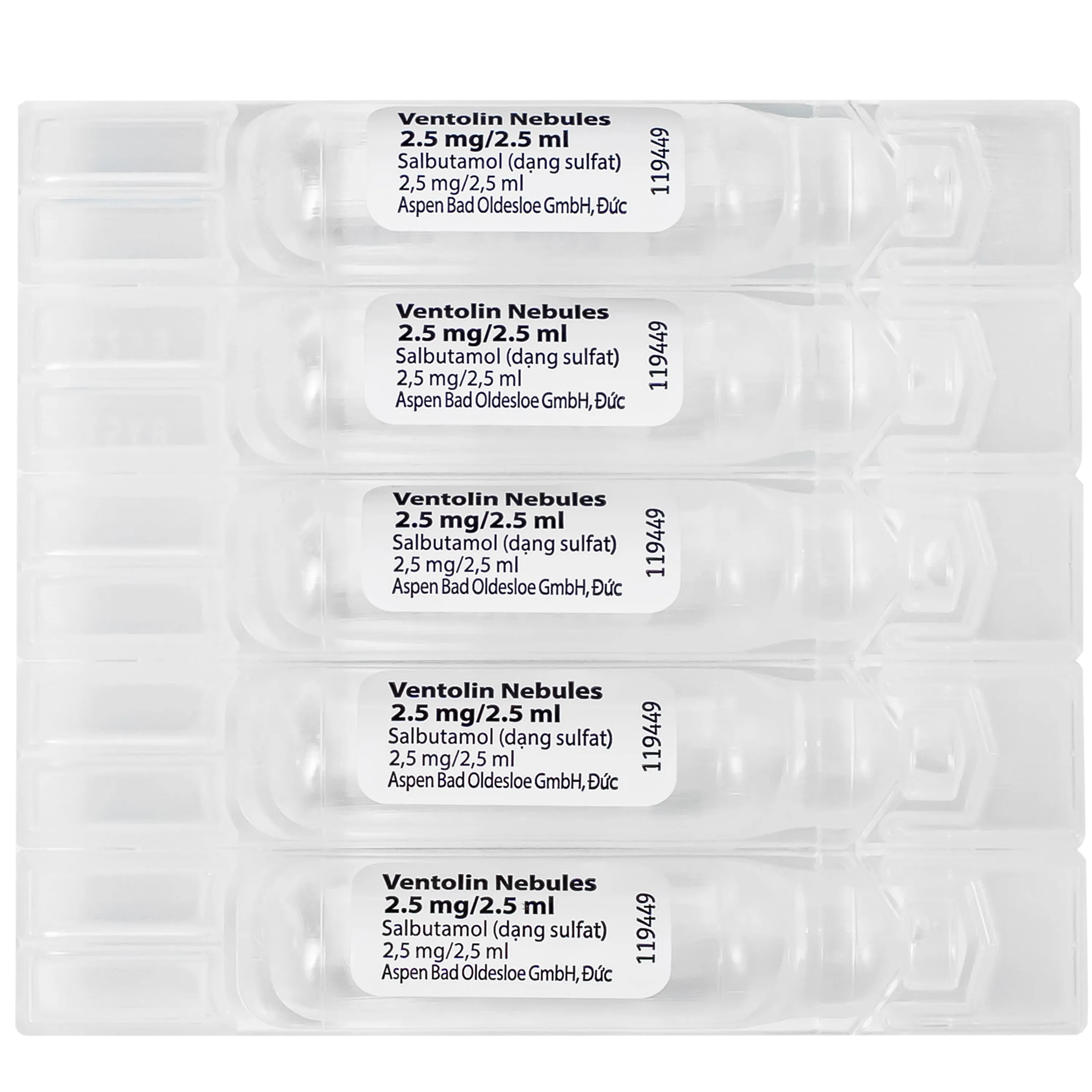 Hình ảnh Dung dịch khí dung Ventolin Nebules 2.5mg GSK điều trị, ngăn ngừa co thắt phế quản (4 vỉ x 5 ống)