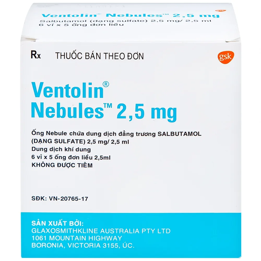 Hình ảnh Dung dịch khí dung Ventolin Nebules 2.5mg GSK điều trị, ngăn ngừa co thắt phế quản (6 vỉ x 5 ống)